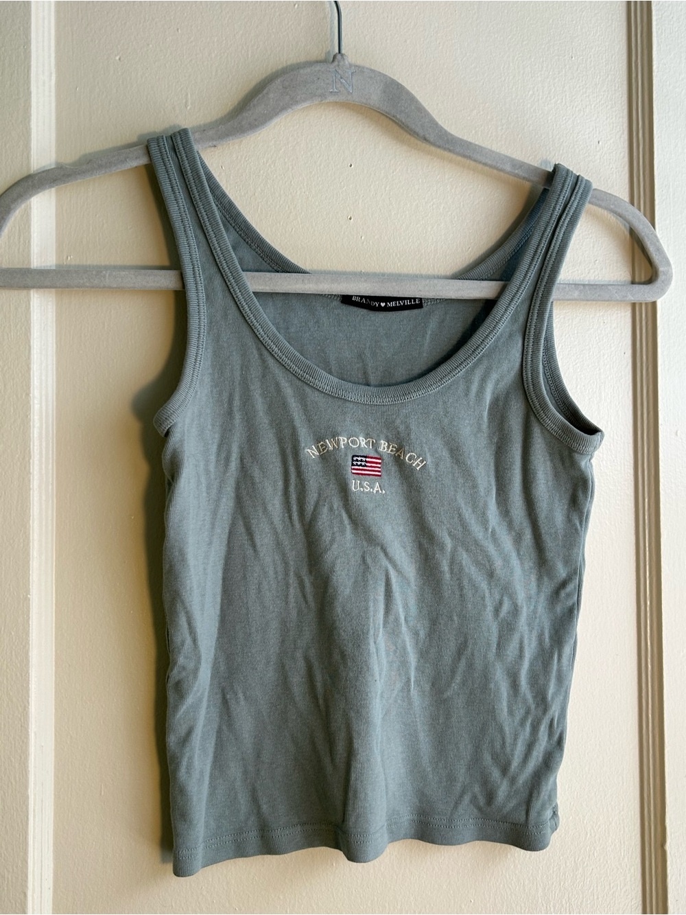 Brandy Melville Newport Beach USA Graphic Tank Top Sage Green One Size